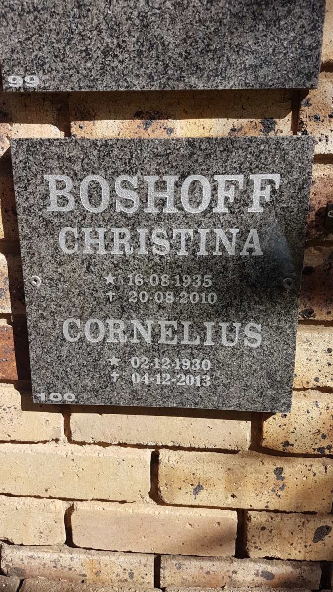BOSHOFF Cornelius 1930-2013 &amp; Christina 1935-2010