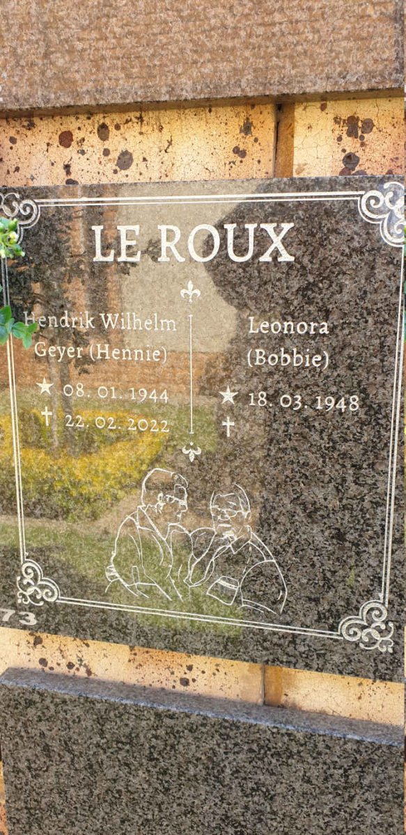 ROUX Hendrik Wilhelm Geyer, le 1944-2022 &amp; Leonora 1948-