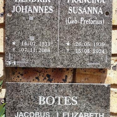 BOTES Hendrik Johannes 1931-2008 & Francina Susanna PRETORIUS 1939-2024 :: BOTES Jacobus Willem 1936-2017 & Elizabeth Anna 1940-2024
