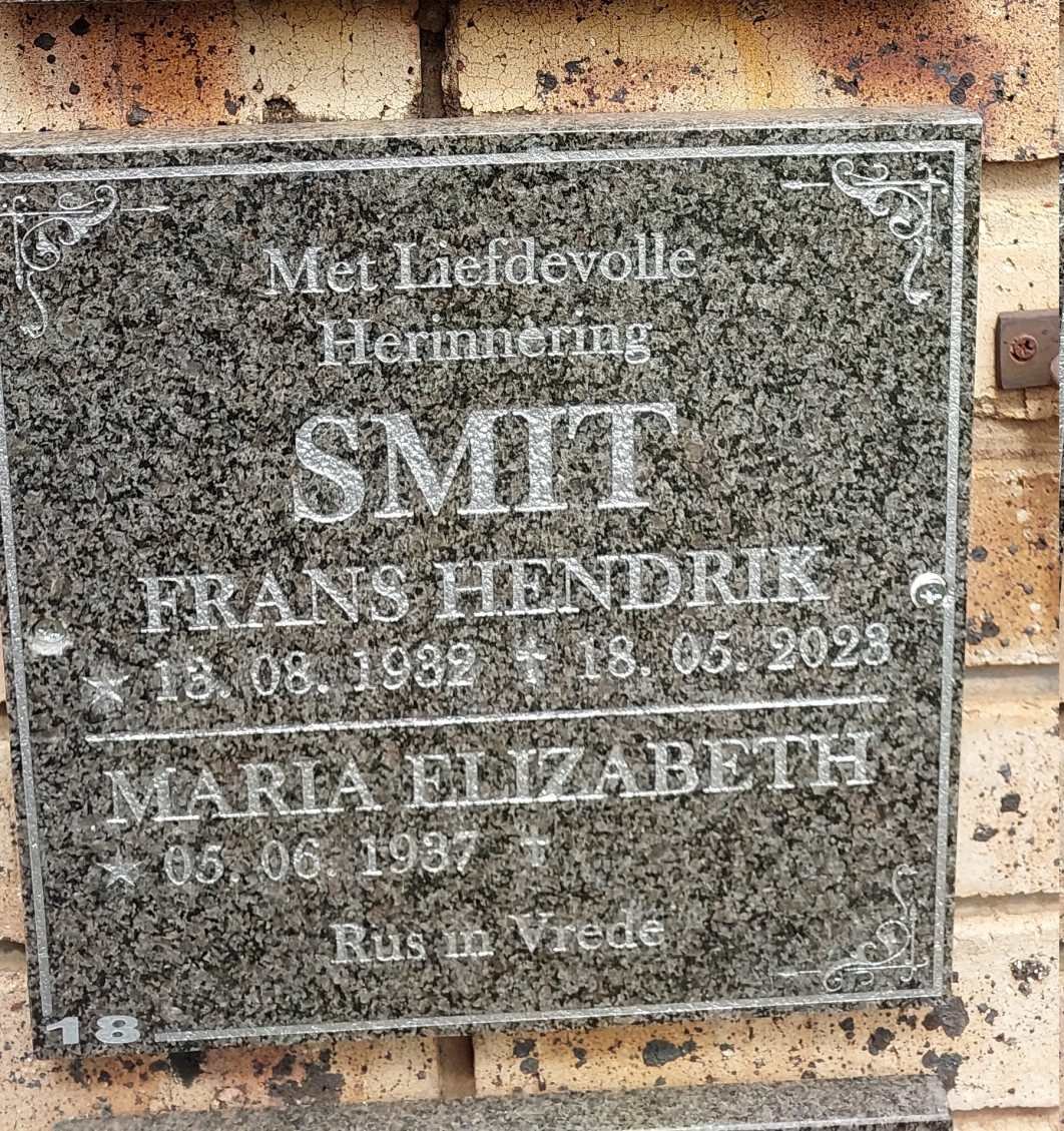 SMIT Frans Hendrik 1932-2023 &amp; Maria Elizabeth 1937-