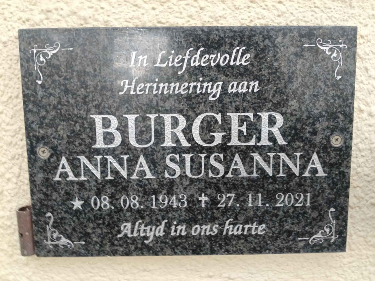 BURGER Anna Susanna 1943-2021