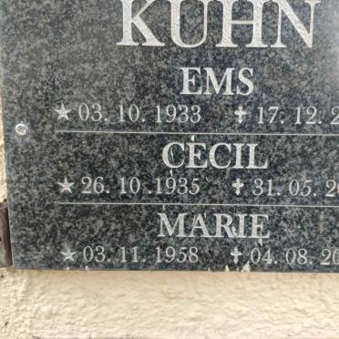 KUHN E.M.S. 1933-2019 :: KUHN Cecil 1935-2019 :: KUHN Marie 1958-2010
