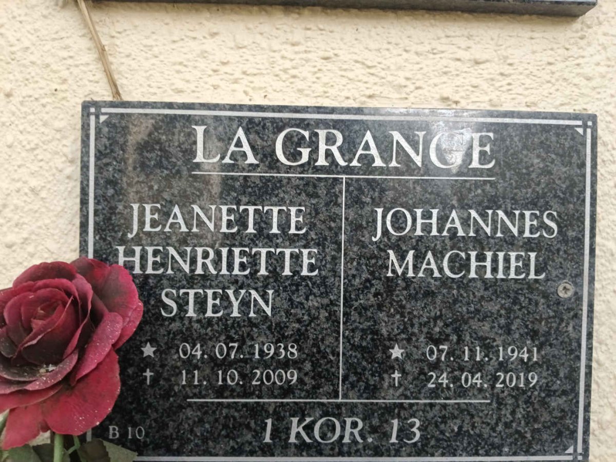 GRANGE Johannes Machiel, la 1941-2019 & Jeanette Henriette STEYN 1938-2009