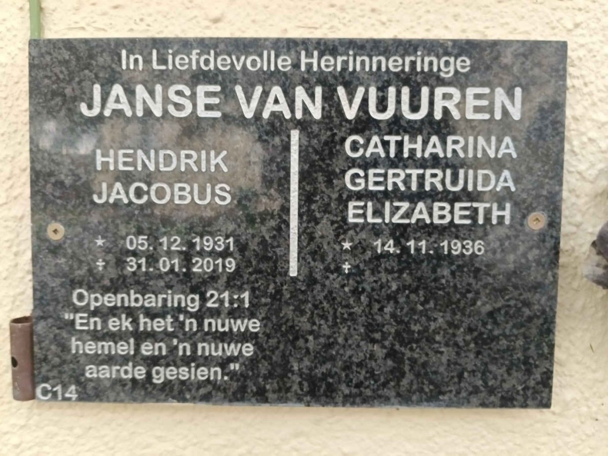 VUUREN Hendrik Jacobus, Janse van 1931-2019 & Catharina Gertruida Elizabeth 1936- 