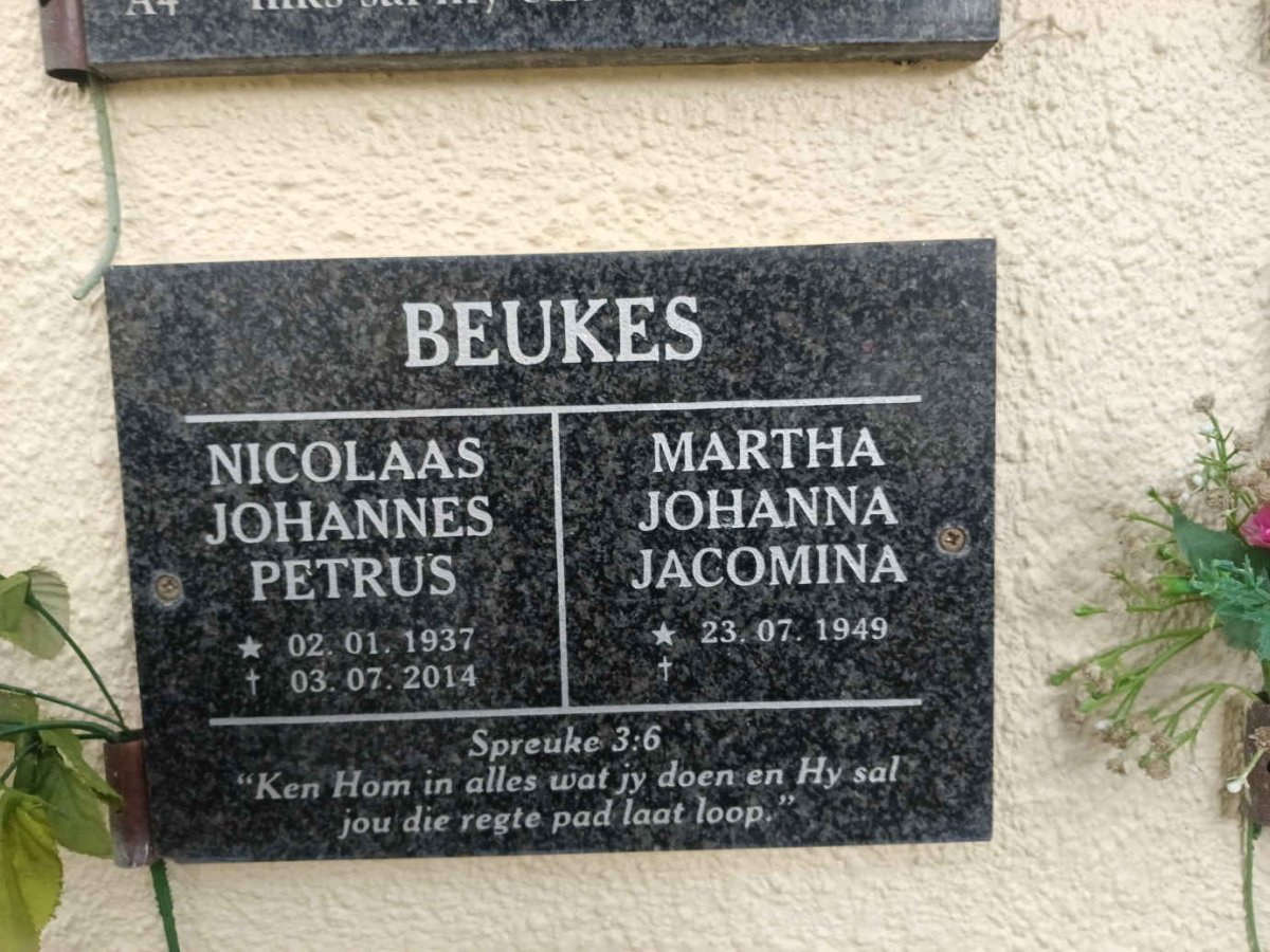 BEUKES Nicolaas Johannes Petrus 1937-2014 & Martha Johanna Jacomina 1949- 
