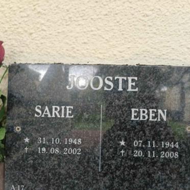 JOOSTE Eben 1944-2008 & Sarie 1948-2002