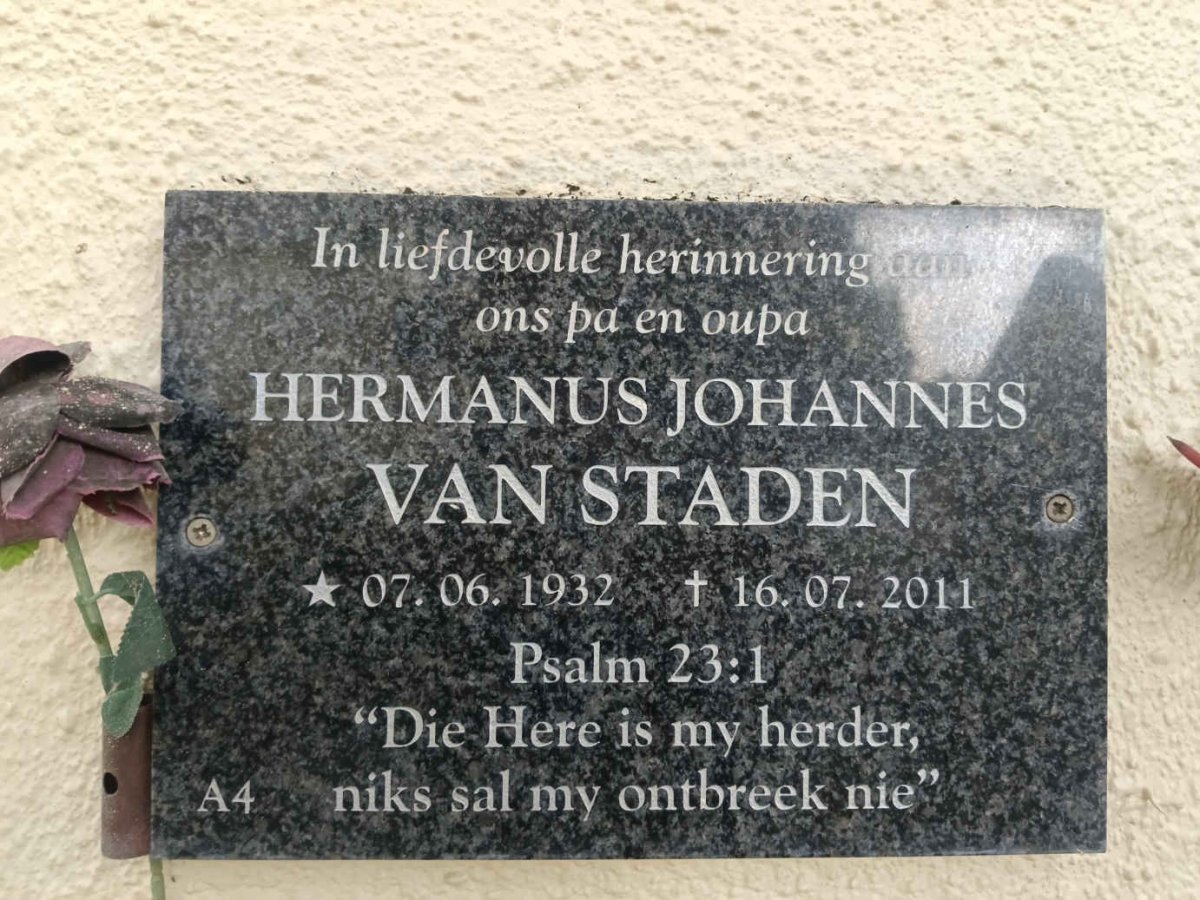 STADEN Hermanus Johannes, van 1932-2011