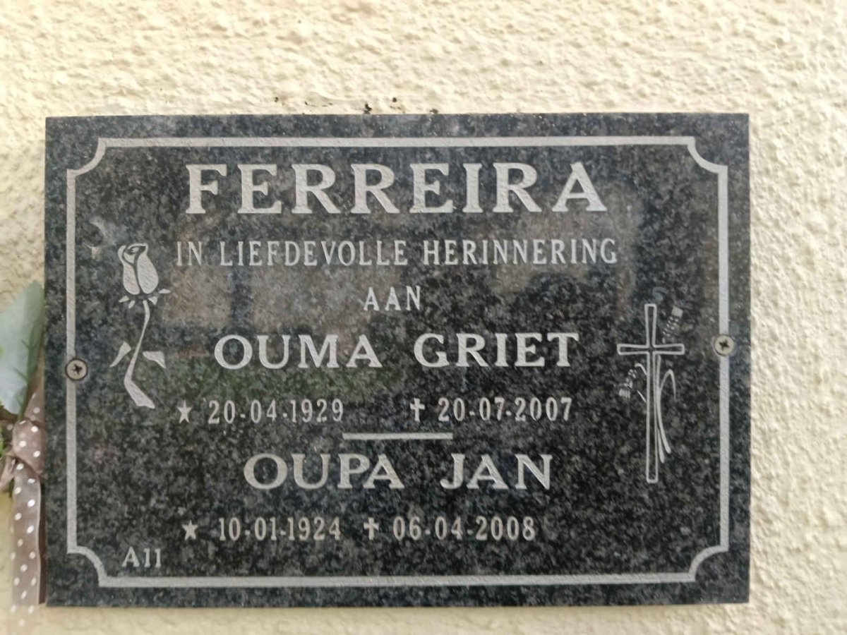 FERREIRA Jan 1924-2008 & Griet 1929-2007