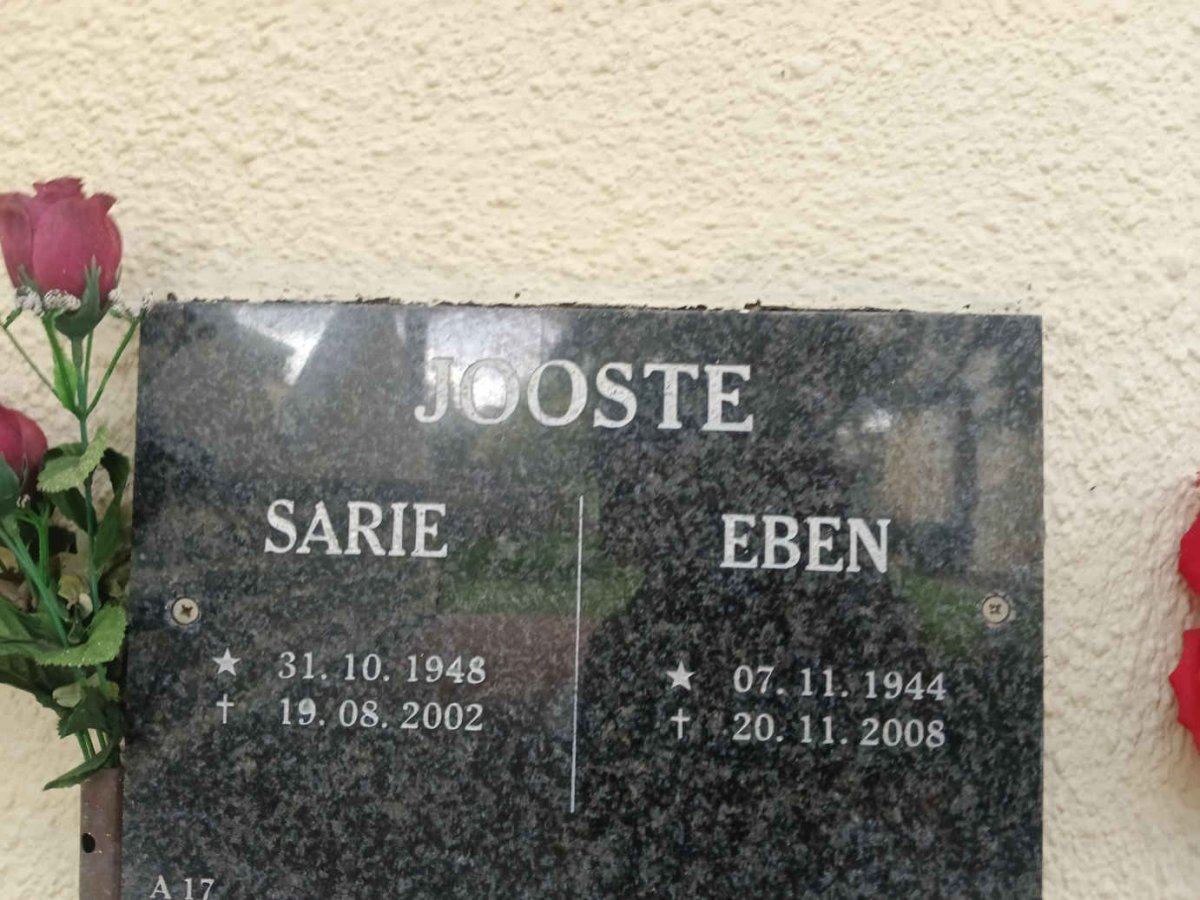 JOOSTE Eben 1944-2008 & Sarie 1948-2002