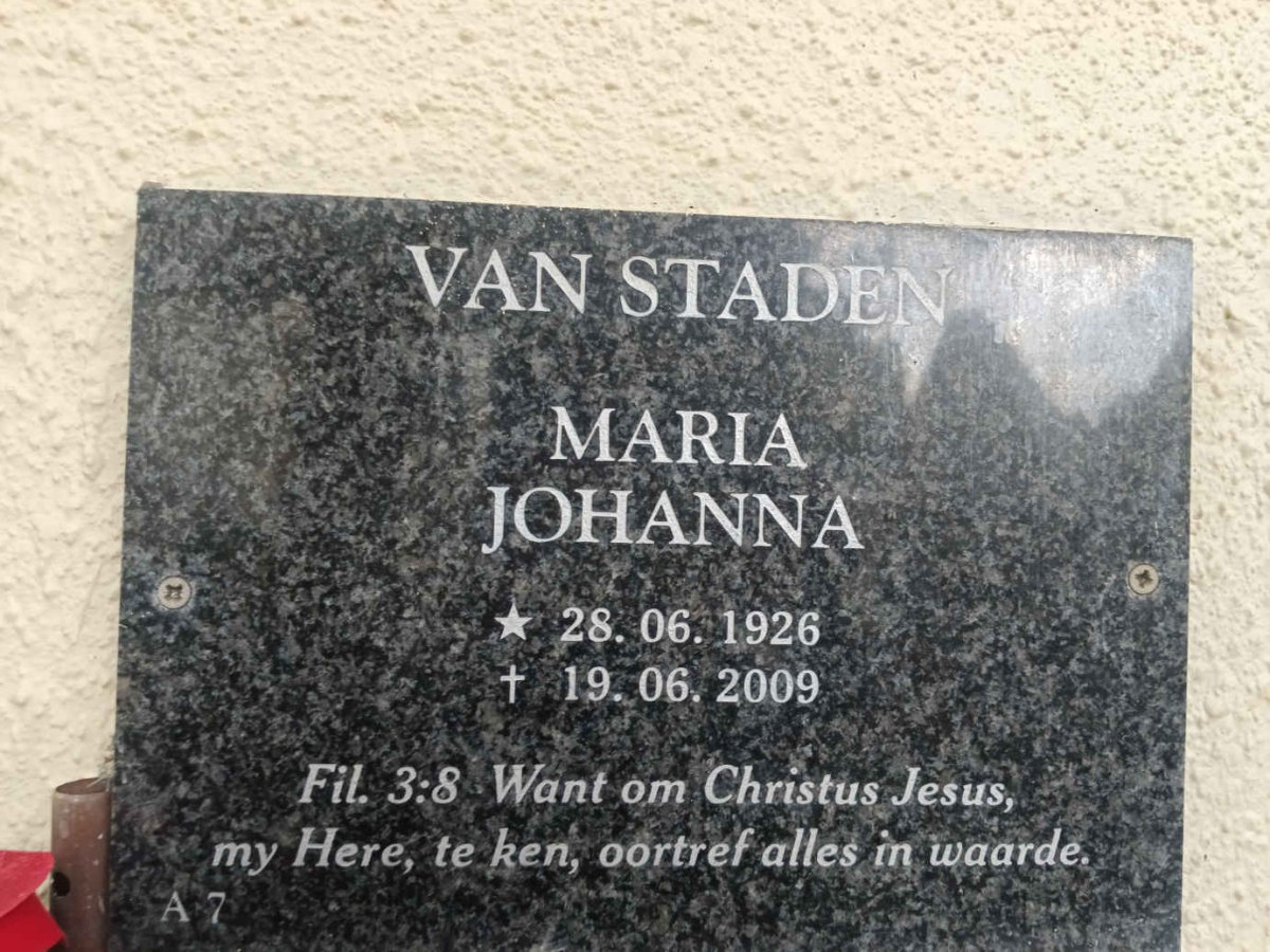 STADEN Maria Johanna, van 1926-2009