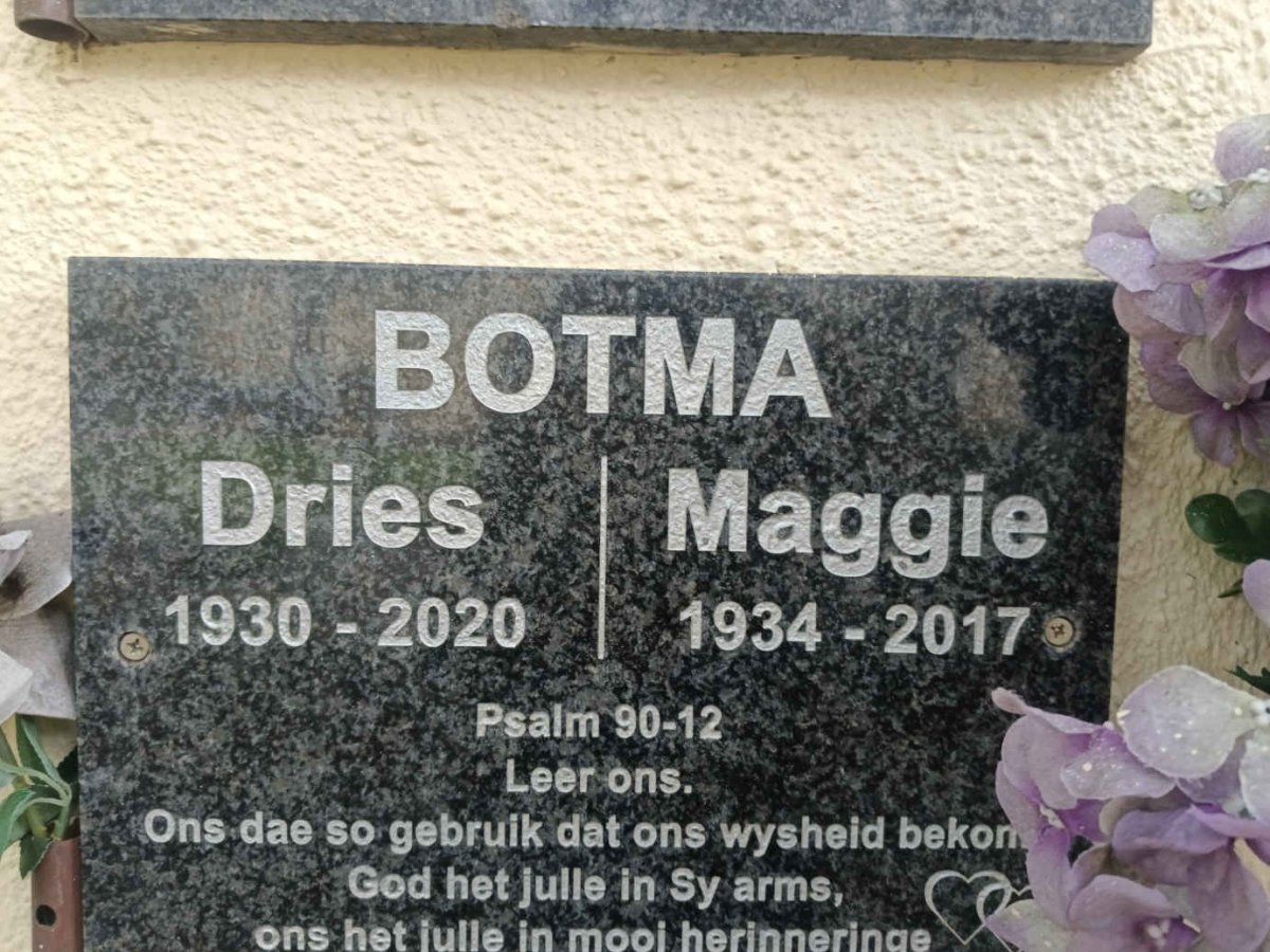 BOTMA Dries 1930-2020 & Maggie 1934-2017