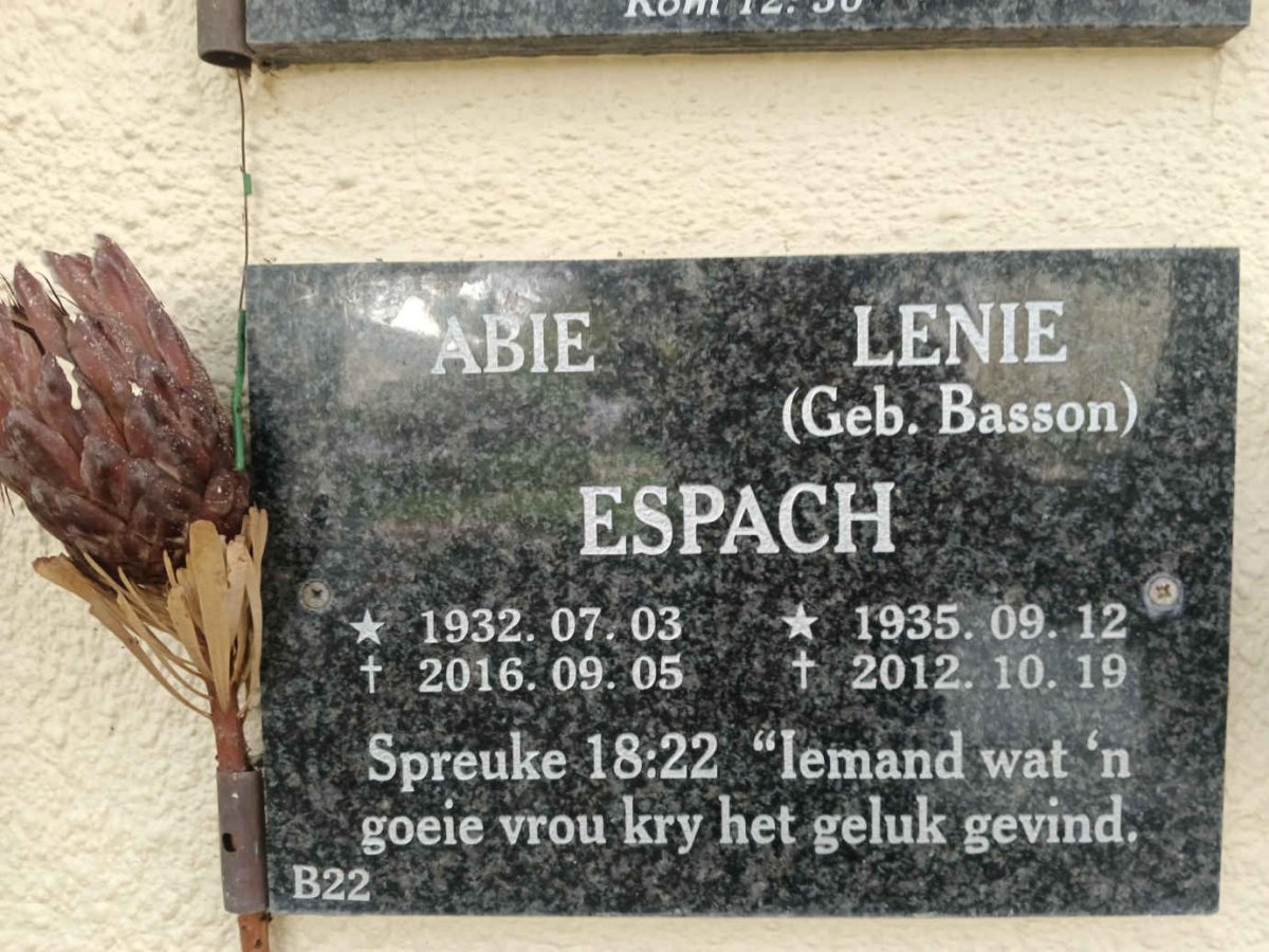 ESPACH Abie 1932-2016 & Lenie BASSON 1935-2012