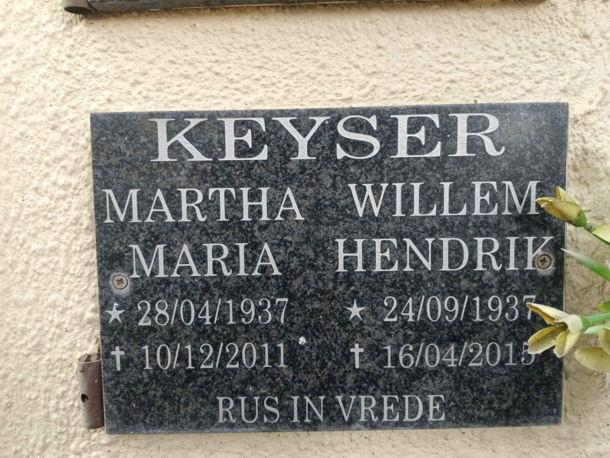 KEYSER Willem Hendrik 1937-2015 & Martha Maria 1937-2011