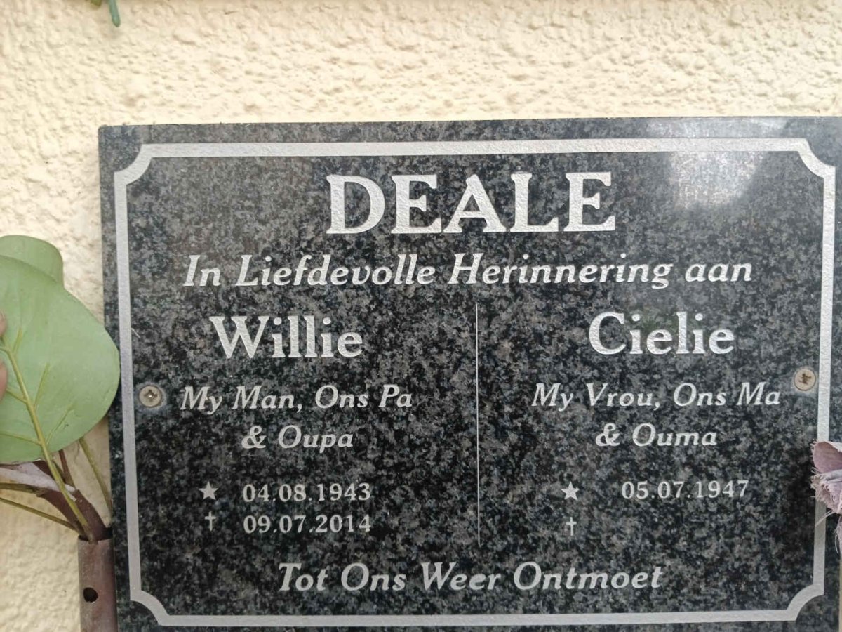DEALE Willie 1943-2014 & Cielie 1947- 
