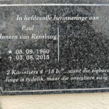 RENSBURG Paul, Jansen van 1960-2015