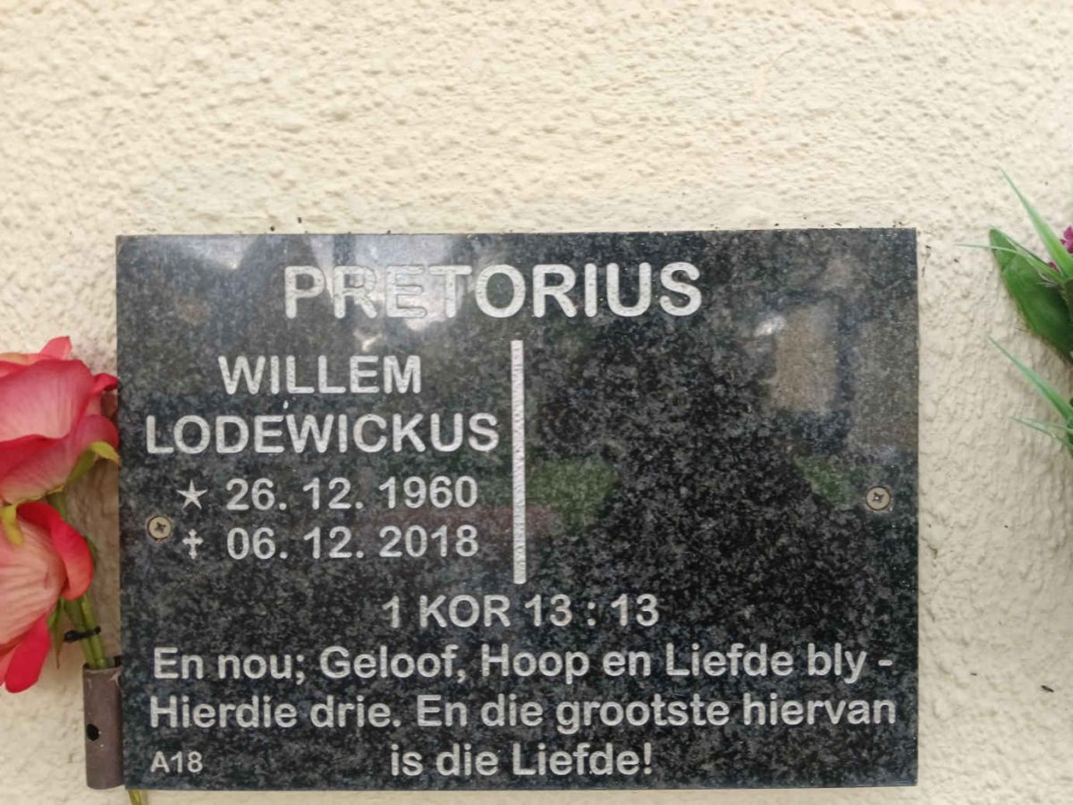 PRETORIUS Willem Lodewickus 1960-2018
