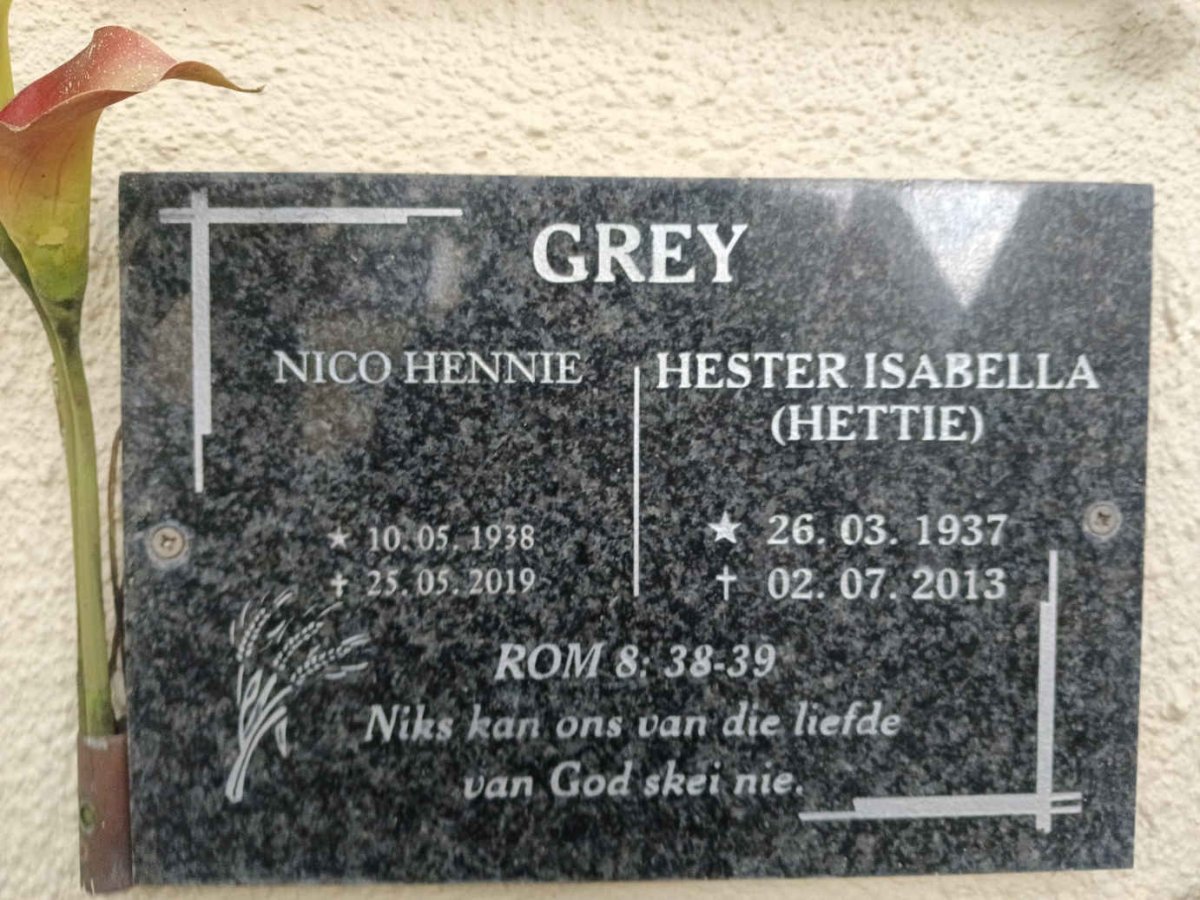 GREY Nico Hennie 1938-2019 & Hester Isabella 1937-2013