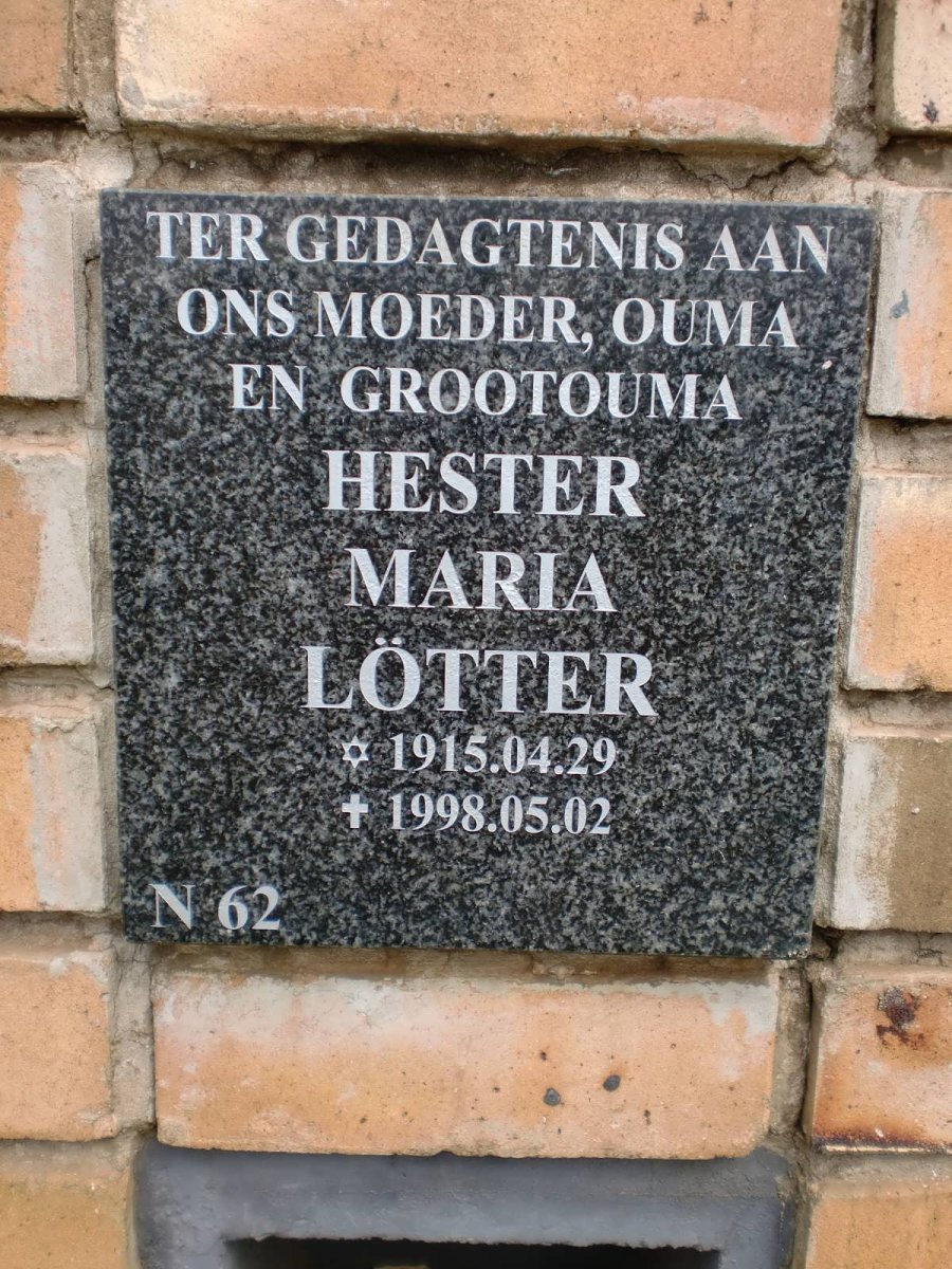 LOTTER Hester Maria 1915-1998