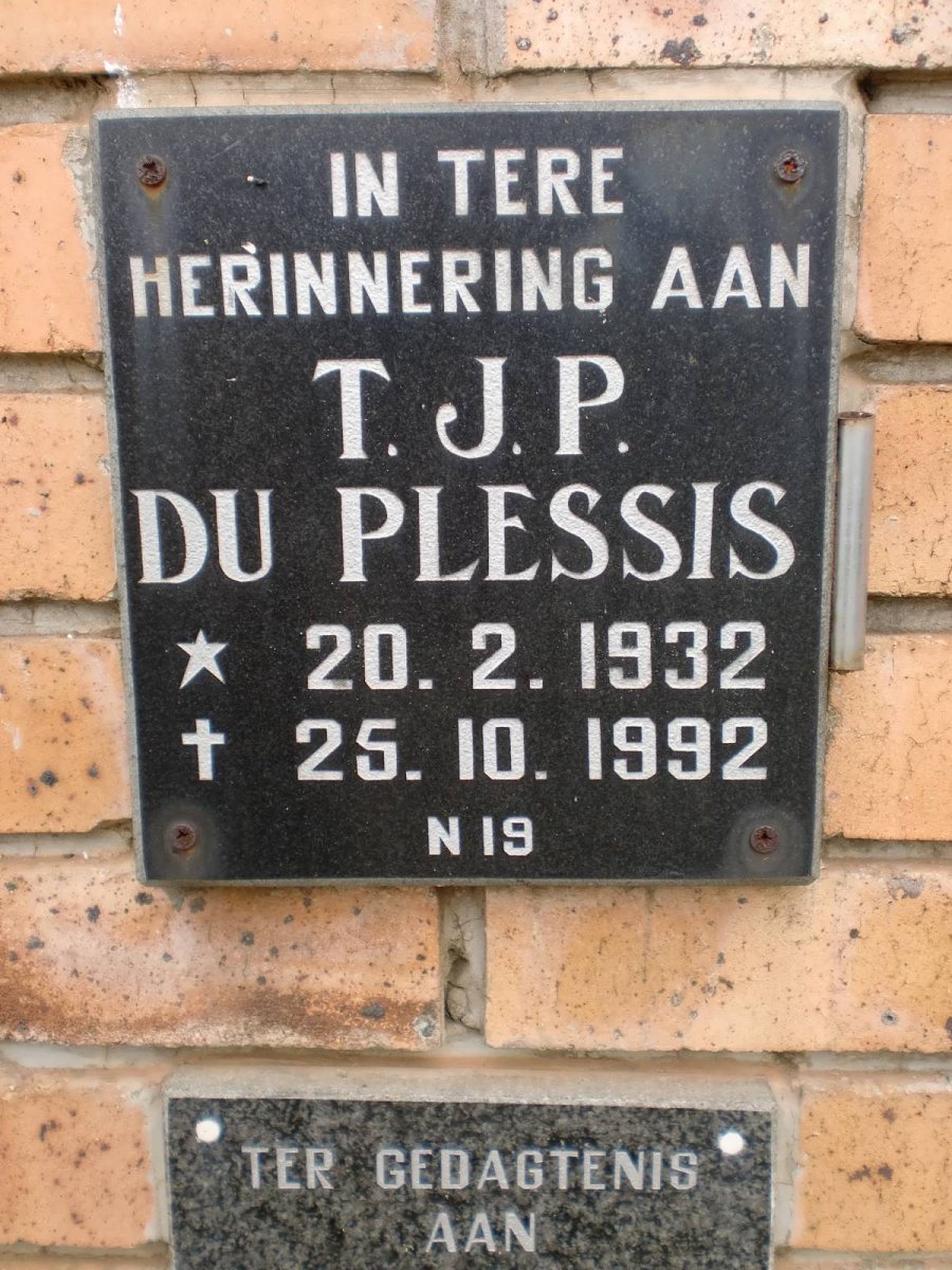 PLESSIS T.J.P., du 1932-1992