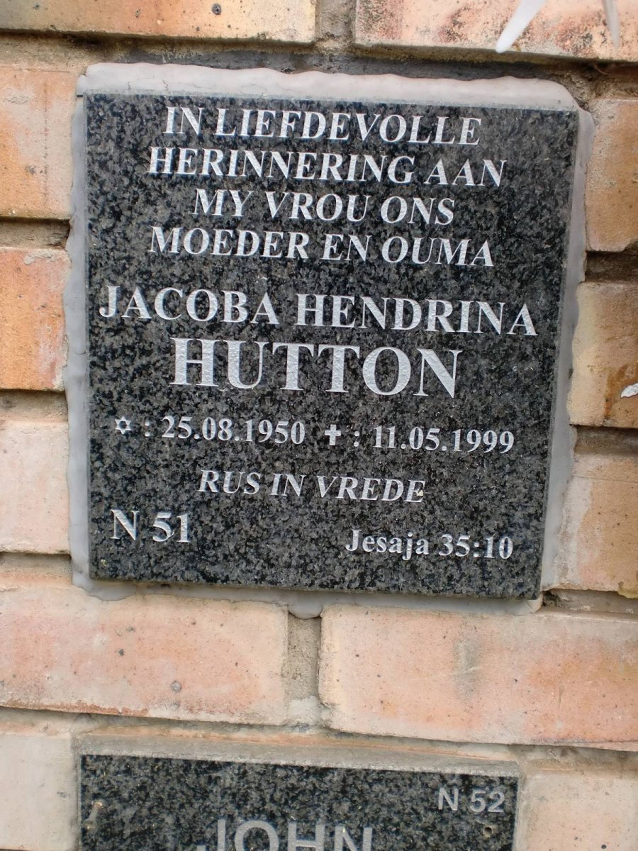 HUTTON Jacoba Hendrina 1950-1999