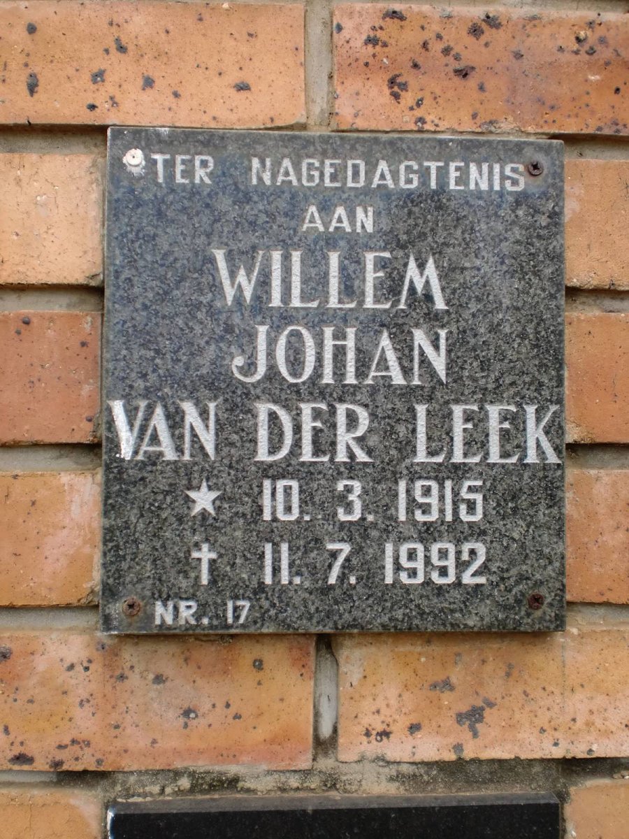 LEEK Willem Johan, van der 1915-1992