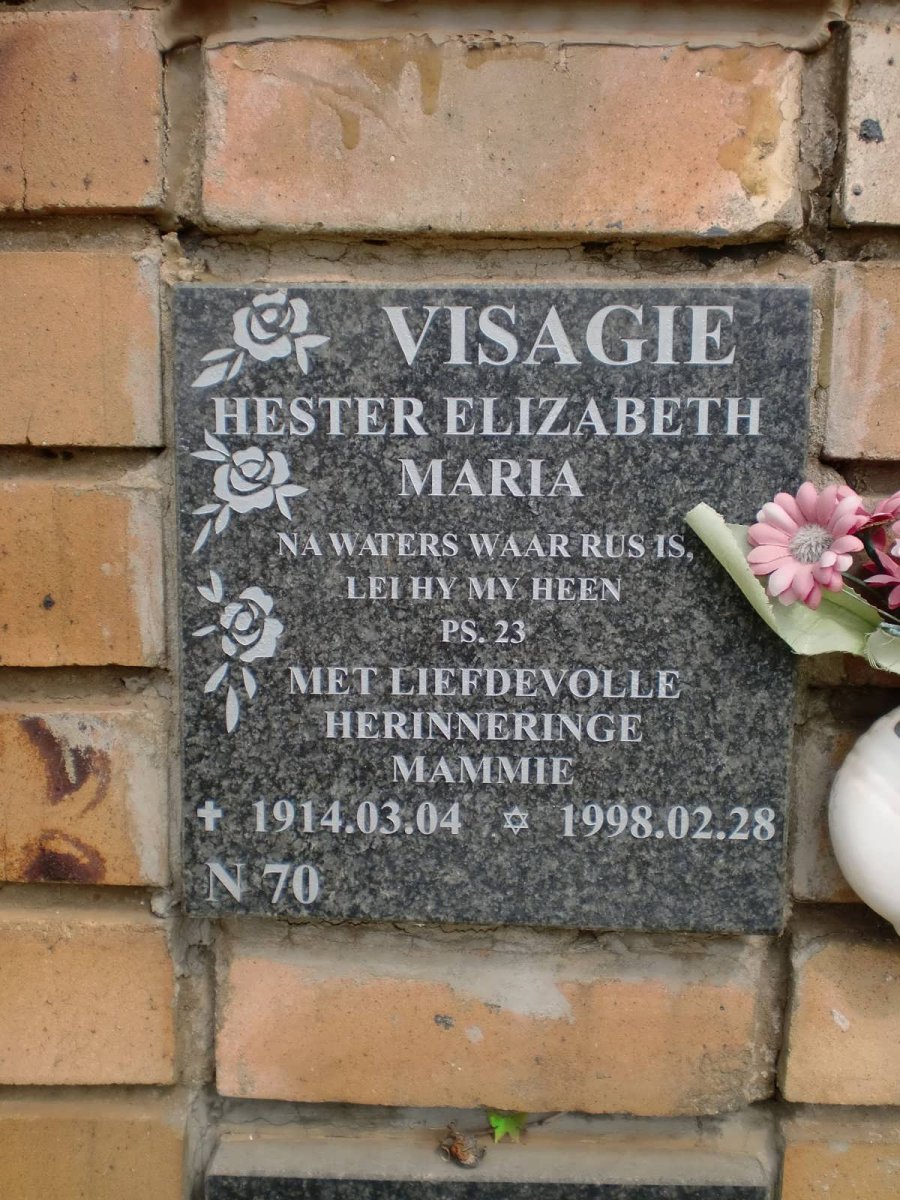 VISAGIE Hester Elizabeth Maria 1914-1998