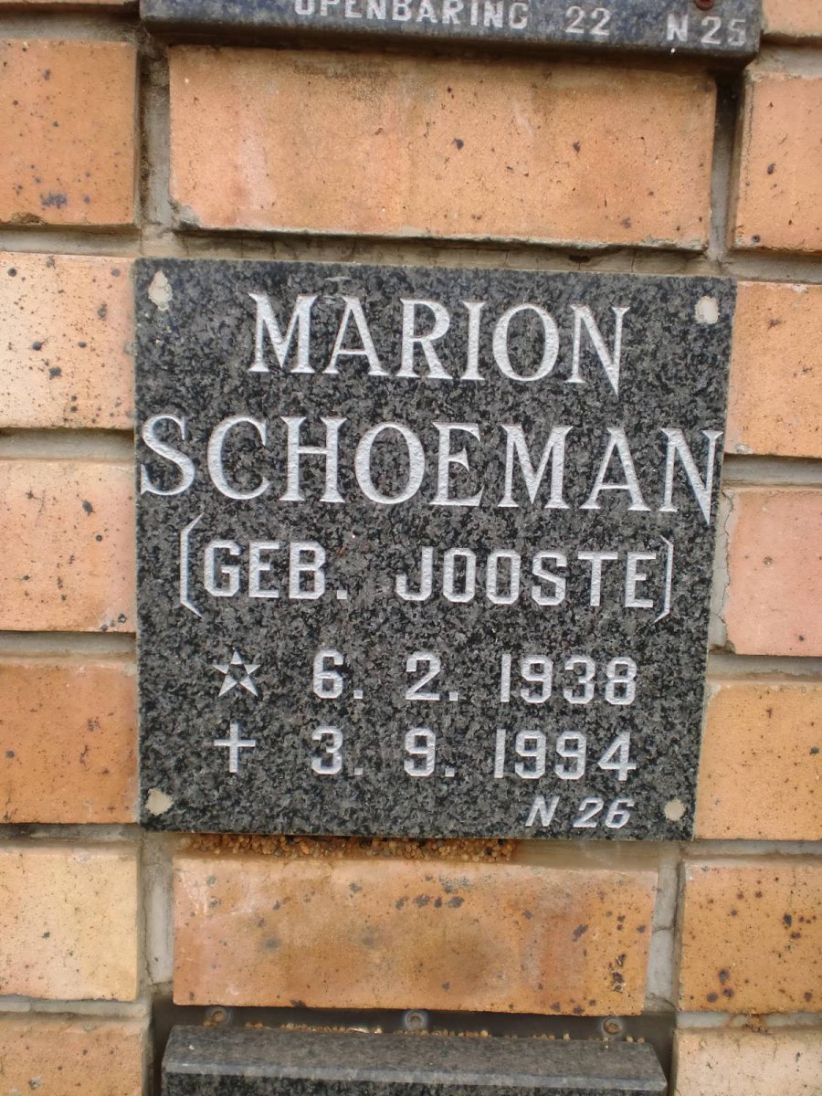 SCHOEMAN Marion nee JOOSTE 1938-1994