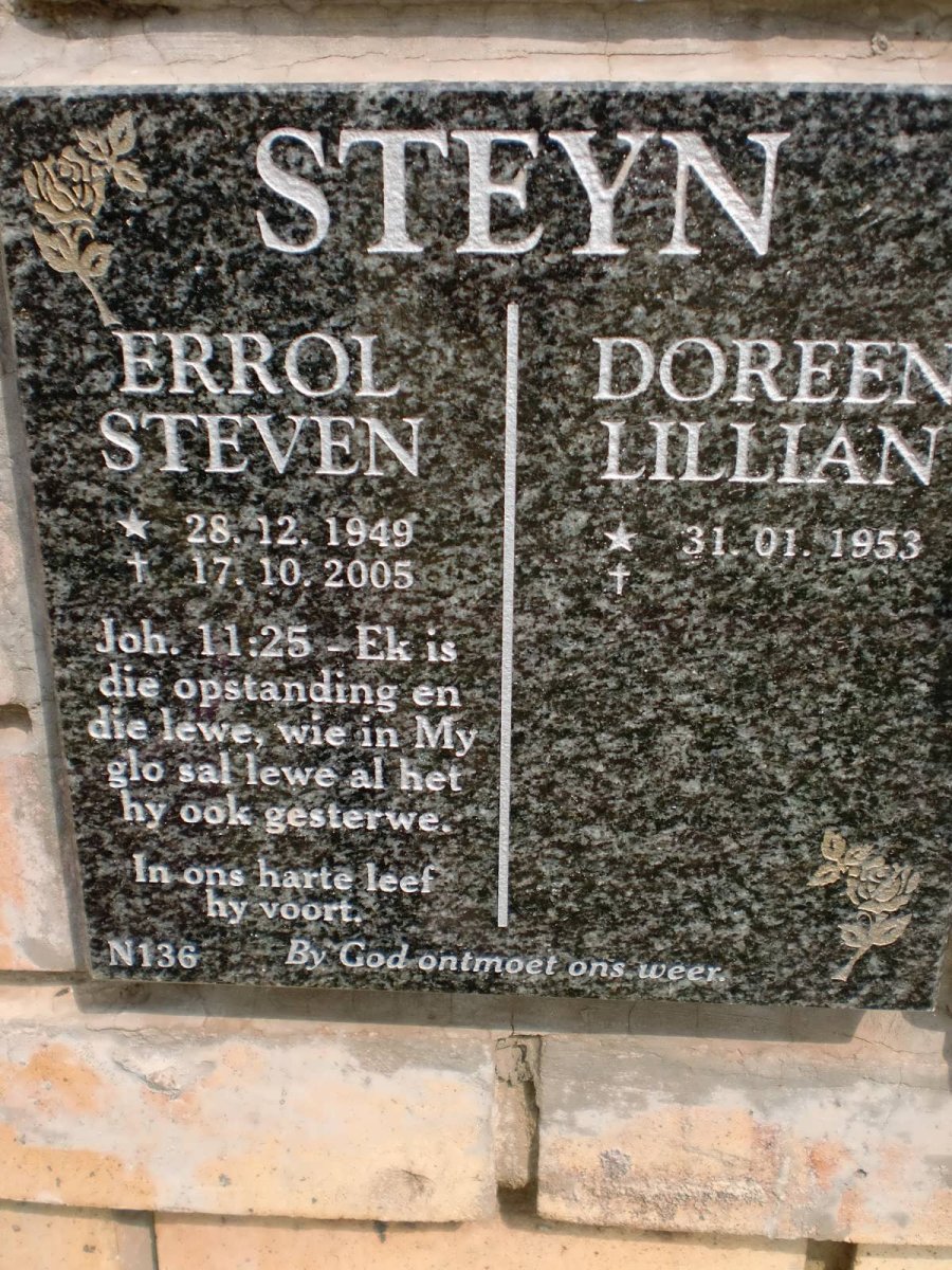 STEYN Errol Steven 1949-2005 &amp; Doreen Lilian 1953-