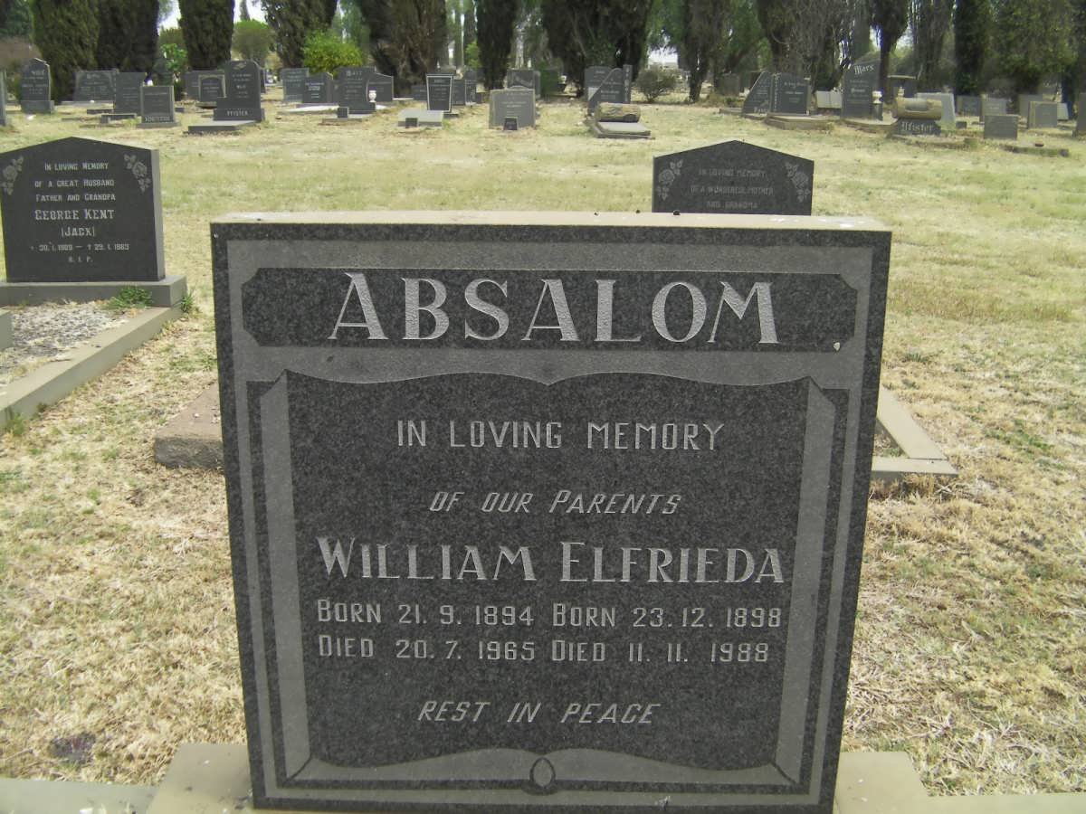 ABSALOM William 1894-1965 &amp; Elfrieda 1898-1988