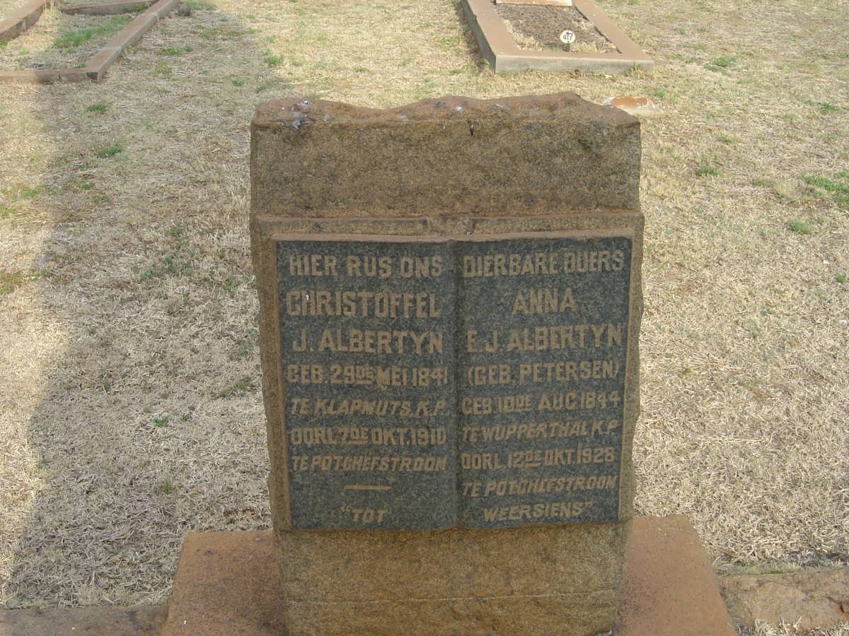 ALBERTYN Christoffel J. 1841-1910 &amp; Anna E.J. PETERSEN 1844-1928