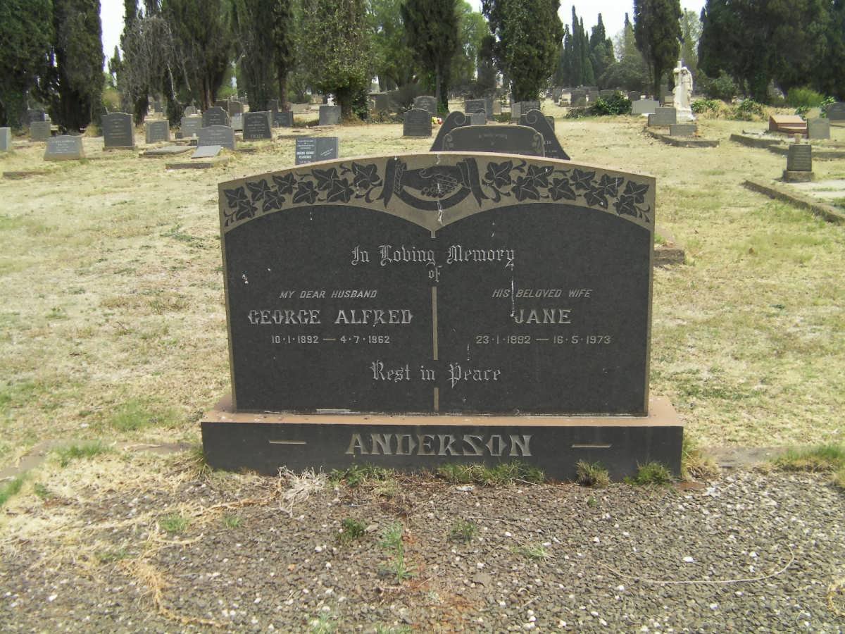 ANDERSON George Alfred 1892-1962 &amp; Jane 1892-1978