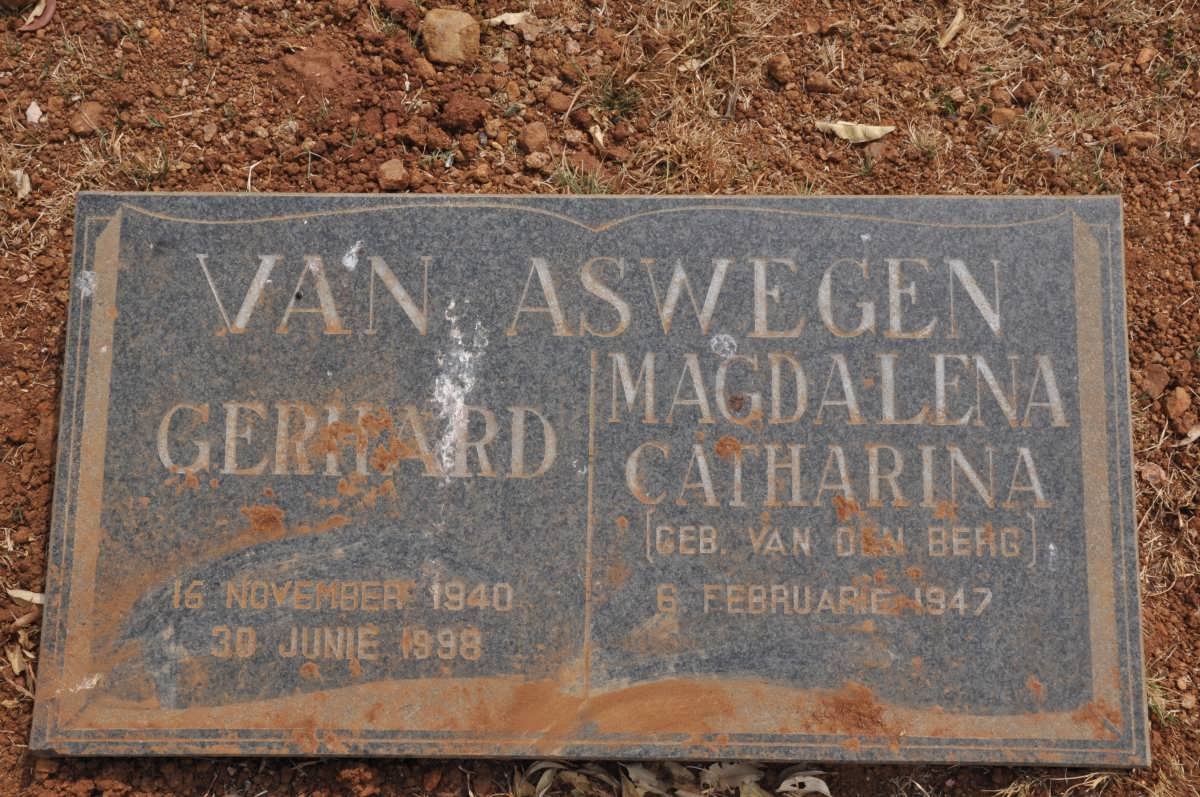 ASWEGEN Gerhard, van 1940-1998 &amp; Magdalena Catharina VAN DEN BERG 1947-