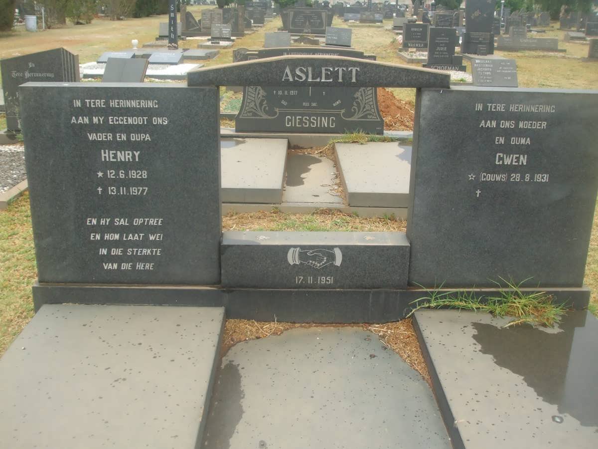 ASLETT Henry 1928-1977 &amp; Gwen GOUWS 1931-