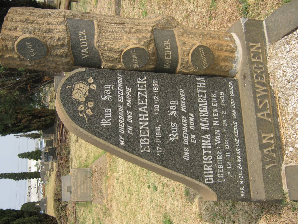 ASWEGEN Ebenhaezer, van 1916-1959 &amp; Christina Margaretha VAN NIEKERK 1812-1999