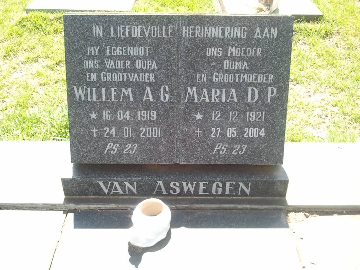 ASWEGEN Willem A.G., van 1919-2001 &amp; Maria D.P. 1921-2004
