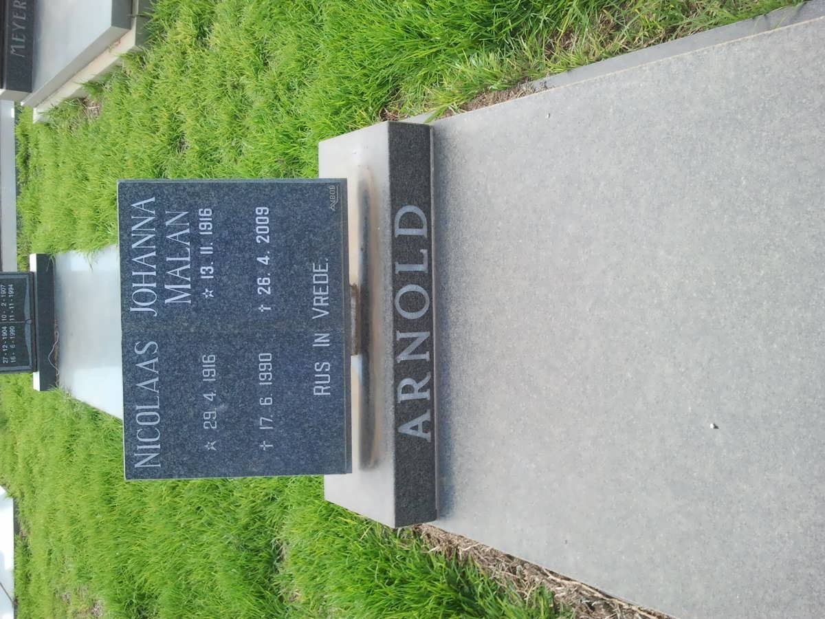 ARNOLD Nicolaas 1916-1990 &amp; Johanna Malan 1916-2009