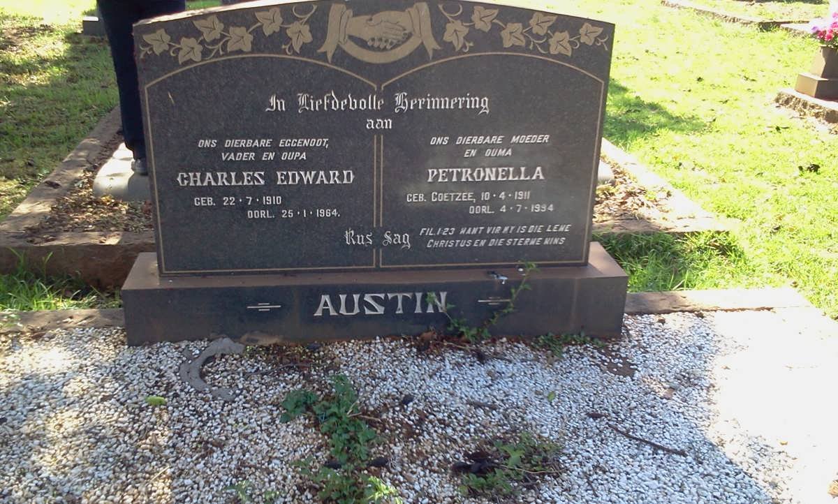 AUSTIN Charles Edward 1910-1964 &amp; Petronella COETZEE 1911-1994