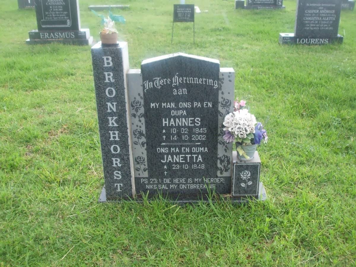 BRONKHORST Hannes 1945-2002 &amp; Janetta 1948-