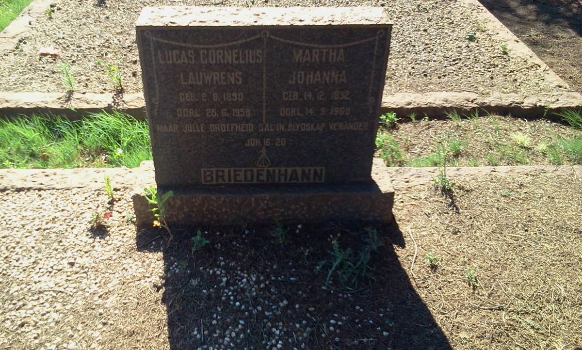 BRIEDENHANN Lucas Cornelius Lauwrens 1890-1959 &amp; Martha Johanna 1892-1960