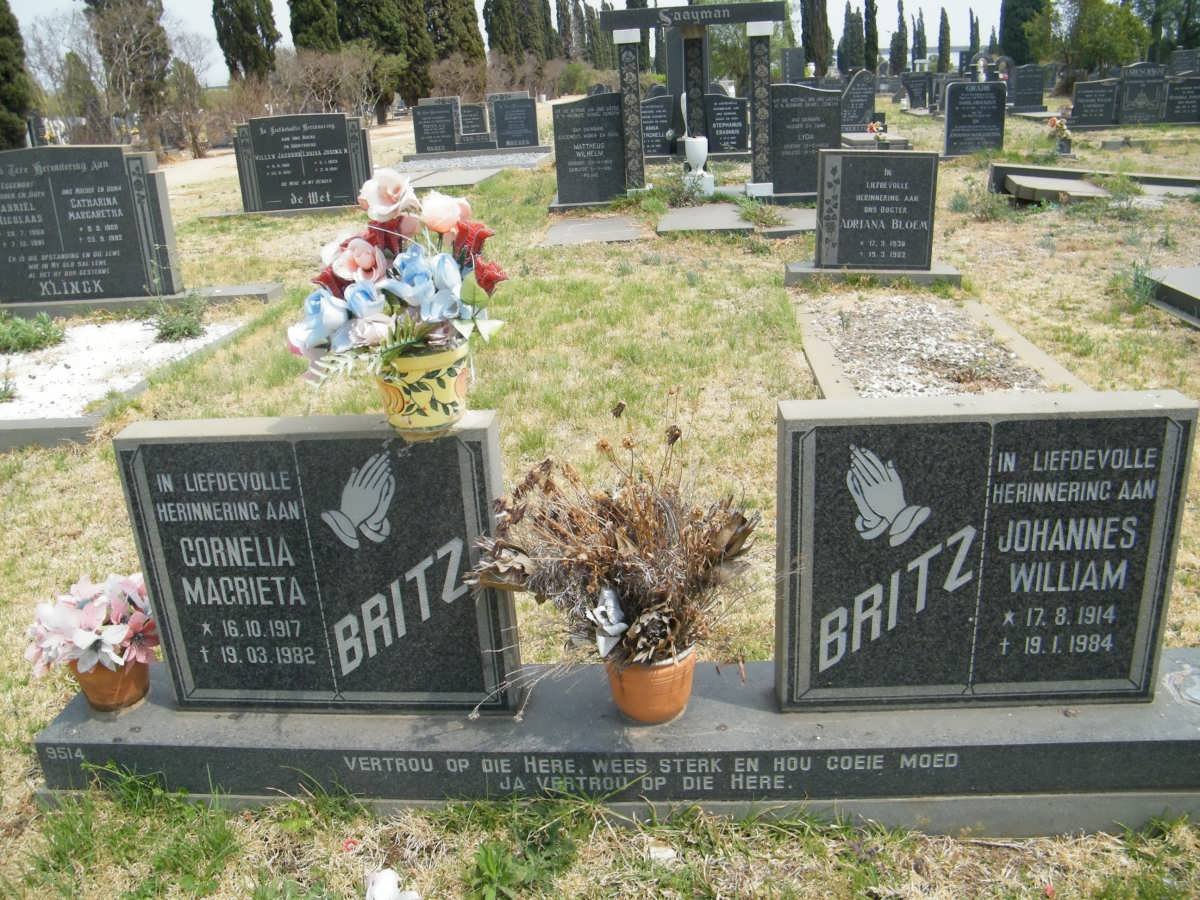 BRITZ Johannes William 1914-1984 &amp; Cornelia Magrieta 1917-1982