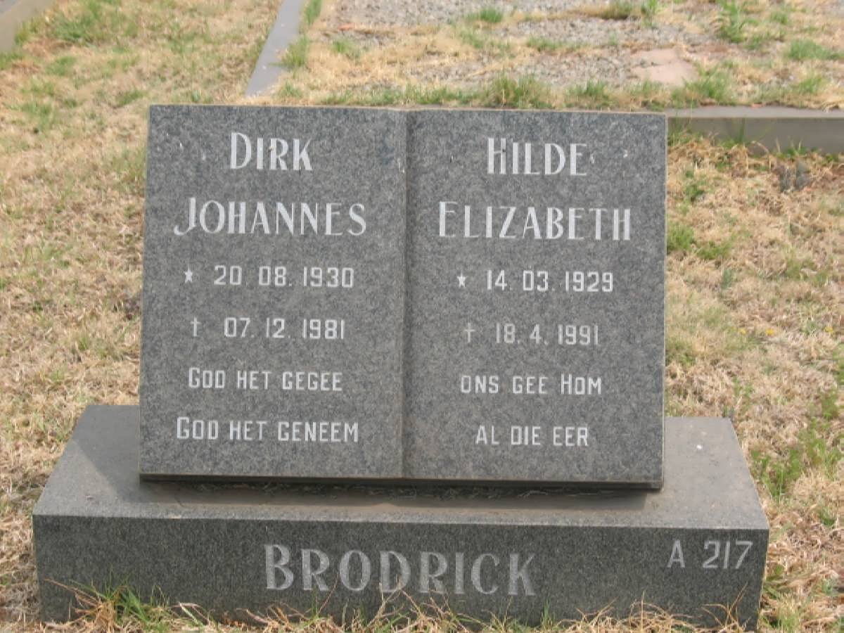 BRODRICK Dirk Johannes 1930-1981 &amp; Hilde Elizabeth 1929-1991