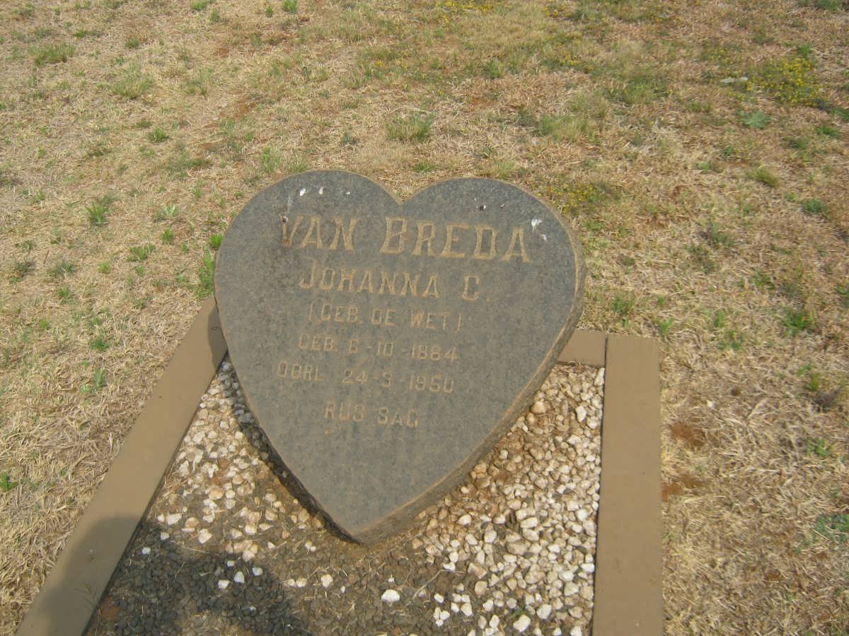 BREDA Johanna C., van nee DE WET 1884-1950