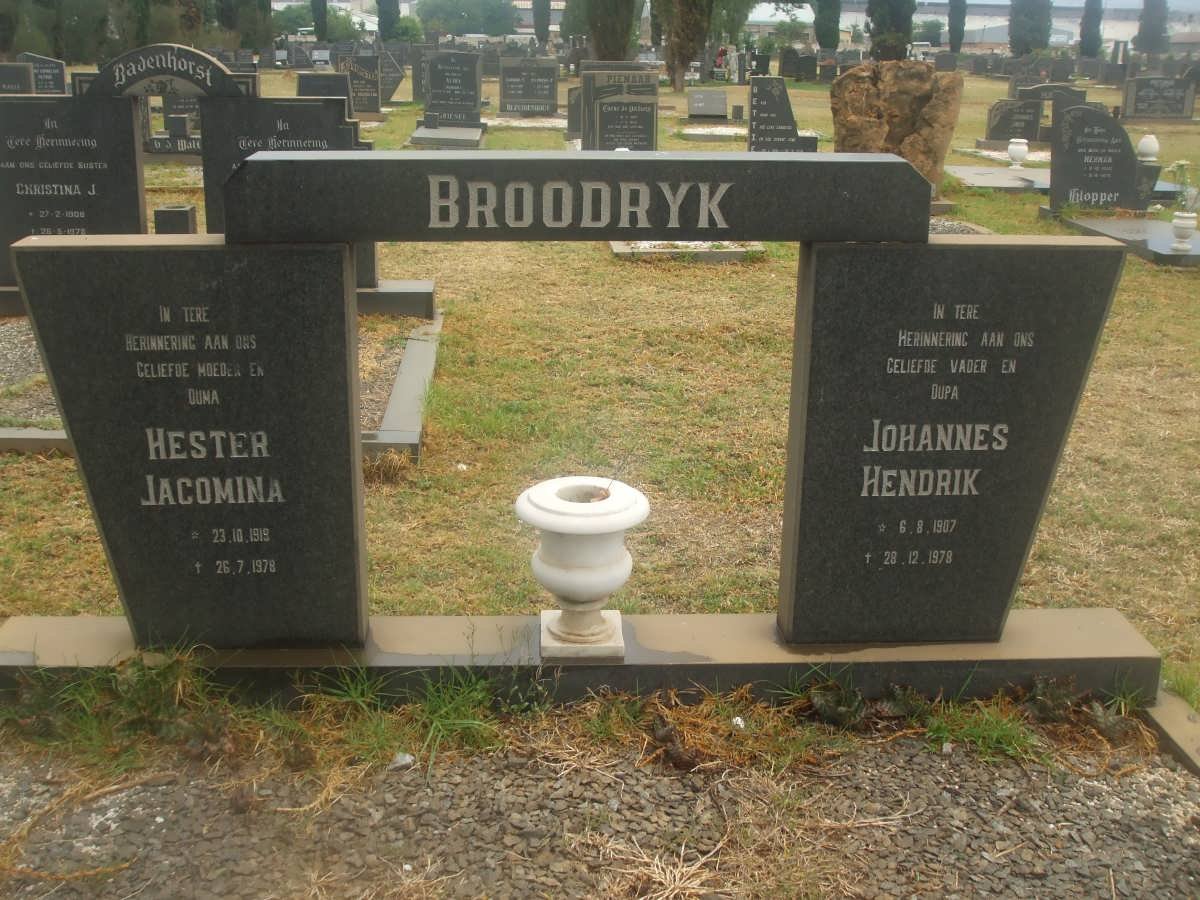 BROODRYK Johannes Hendrik 1907-1978 &amp; Hester Jacomina 1919-1978