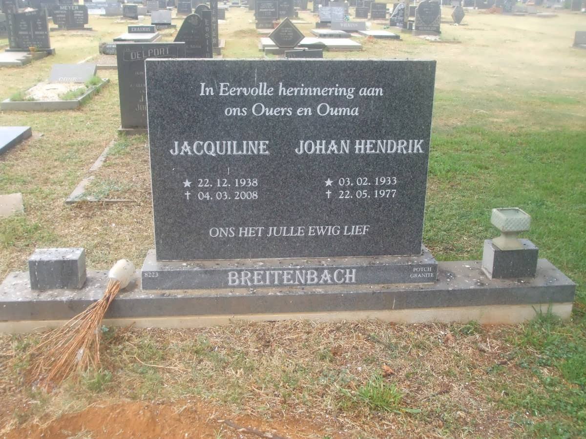 BREITENBACH Johan Hendrik 1933-1977 &amp; Jacquiline 1938-2008