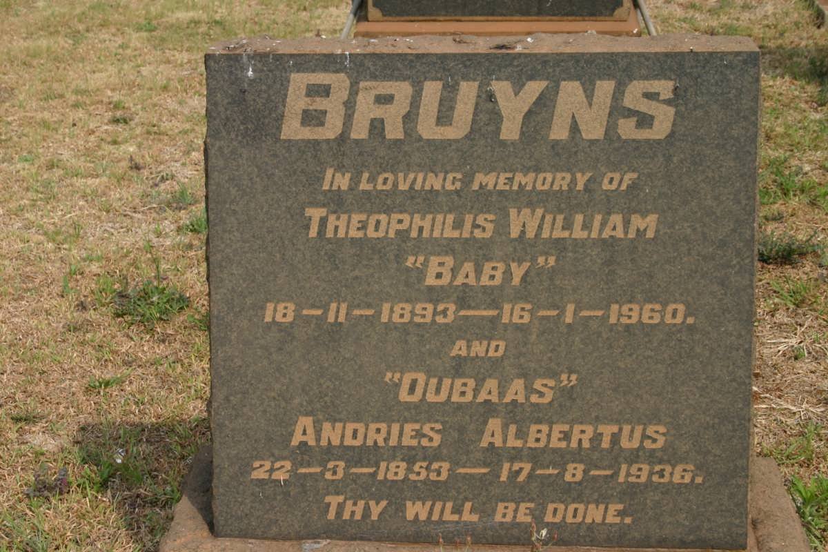 BRUYNS Andries Albertus 1853-1936 :: BRUYNS Theophilis William 1893-1960
