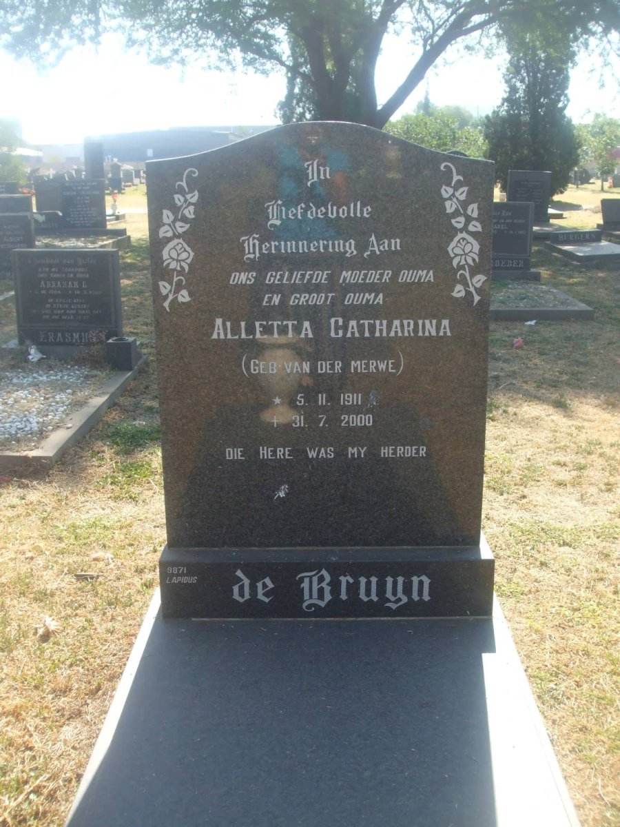 BRUYN Alletta Catharina, de nee VAN DER MERWE 1911-2000