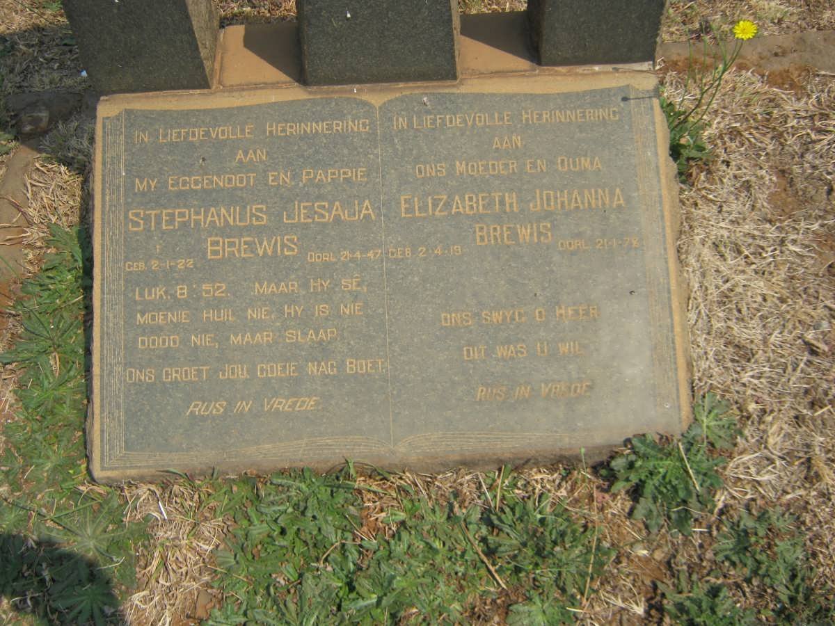 BREWIS Stephanus Jesaja 1922-1947 &amp; Elizabeth Johanna 1919-1978