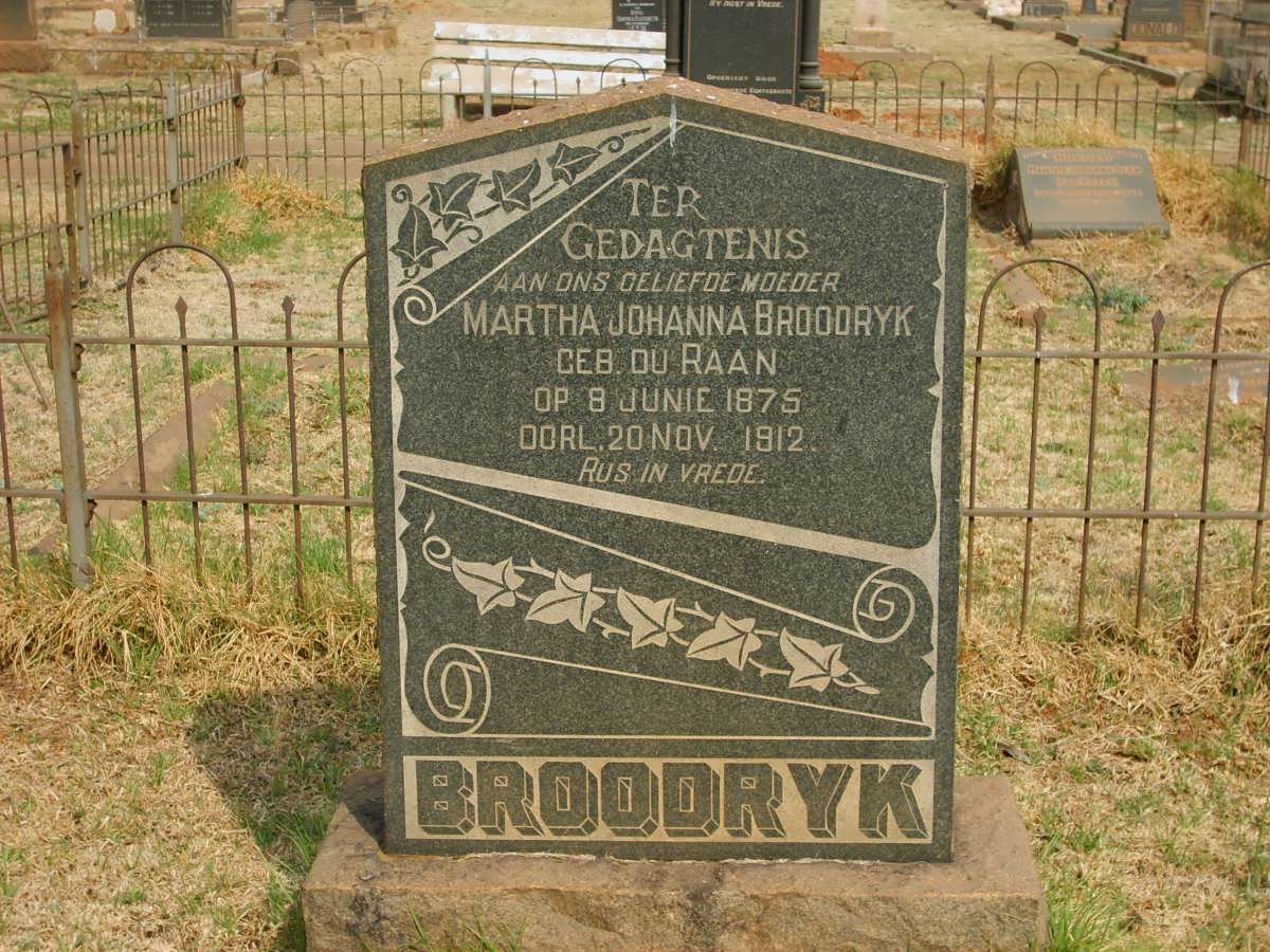 BROODRYK Martha Johanna nee DU RAAN 1875-1912