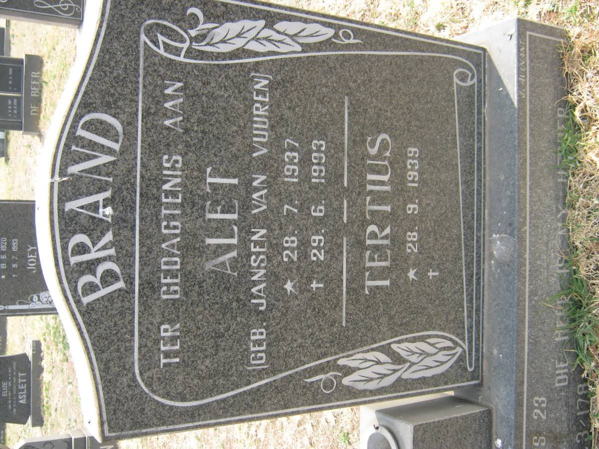 BRAND Tertius 1939- &amp; Alet JANSEN VAN VUUREN 1937-1993