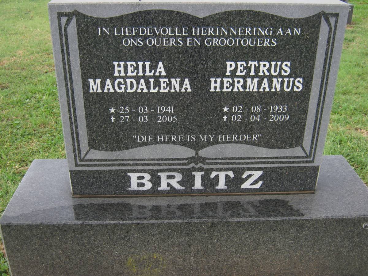 BRITZ Petrus Hermanus 1933-2009 &amp; Heila Magdalena 1941-2005